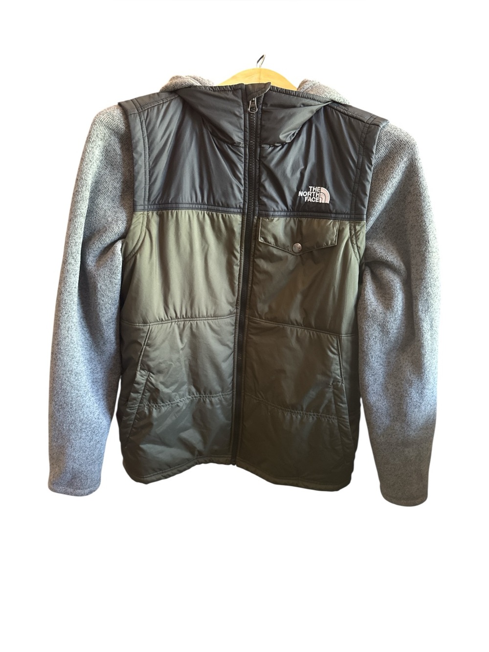 The North Face Young Mens 18/20 Two-Tone Hybrid Jacket Olive & Gray Boys Size XL